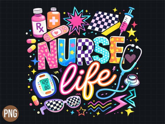 Download Retro 90s Nurse Life Doodle PNG T-SHIRT - Shirt Collection