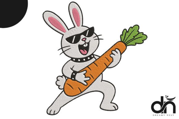 Download Rockstar Bunny Carrot Guitar Embroidery - Premium Resources