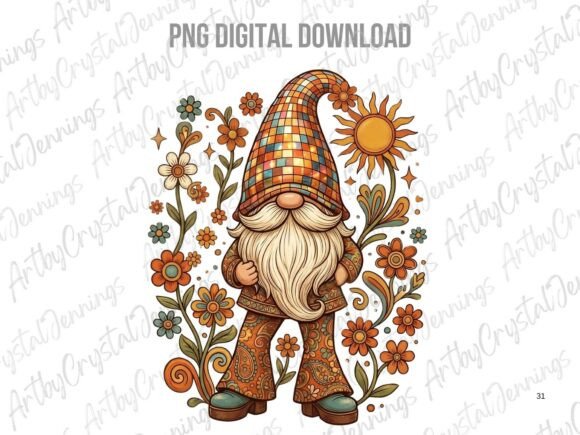 Download Vintage Retro 70s Floral Gnome PNG - Floral gnome png Collection