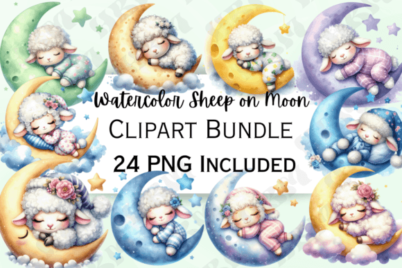 Download Watercolor Sheep on Moon Clipart - Watercolor sheep Collection