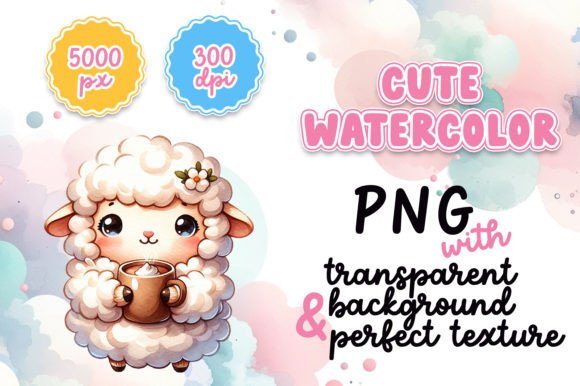 Download Cute Watercolor Sheep with Hot Cocoa - Watercolor sheep Collection