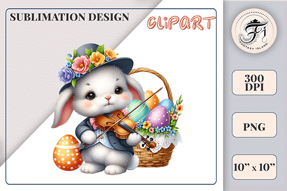 Download Cute Bunny with Violin and Easter Eggs - Premium Resources